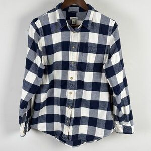 L.L.Bean Buffalo Plaid Flannel Shirt Mens Medium Blue White‎ Cotton